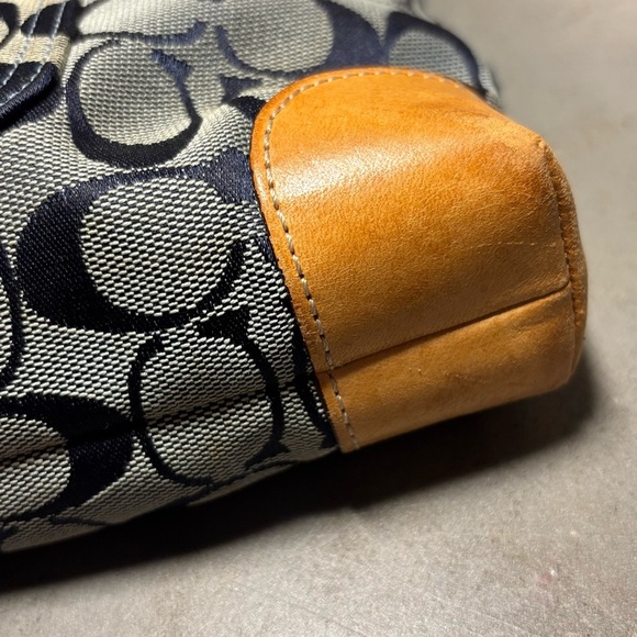 Coach Blue & Grey Signature Canvas Tote w/ Light Brown Trim - Picture 11 of 14